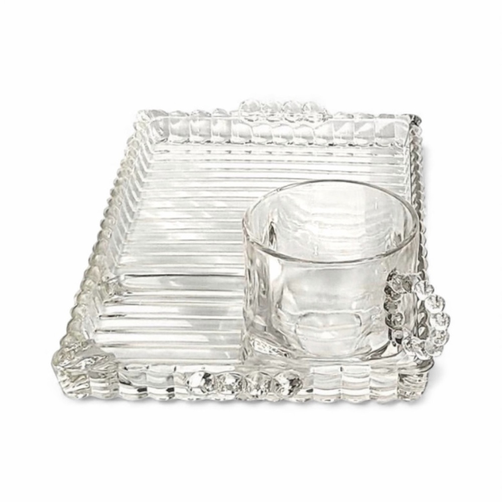 Vintage 1950s Hazel Atlas Glass "Snack, Sip & Smoke" Tray And Cup